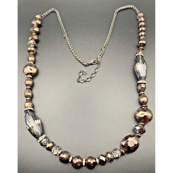 Unbranded Jewelry - Asymmetric Necklace Black Glass Bead Coppery AB Rhinestone Gunmetal Wheat Chain